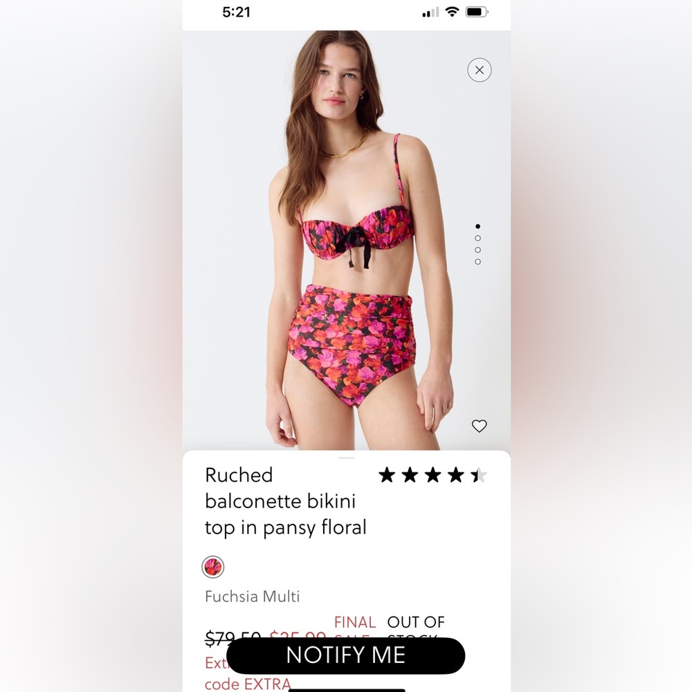 jcrew
Ruched balconette bikini top in pansy floral